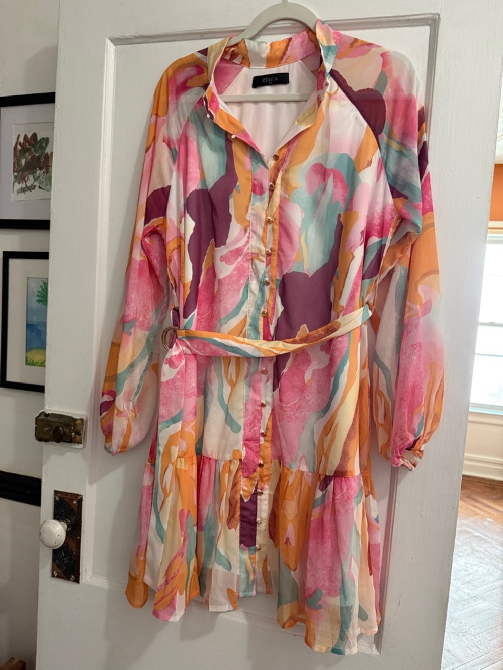 Oversized Abstract Print Midi Shirt Dress - Multi